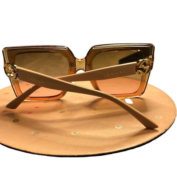 Gucci Women's Pink Square Sunglasses Brown Lens Oversized Designer Luxury - Picture 2 of 5
